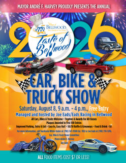 2026 Taste of Bellwood - Car, Bike and Truck Show August 8, 9 a.m. - 4 p.m. Fullsize Flyer Featured Image