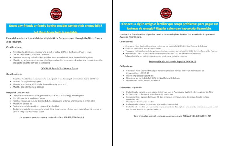 Nicor Gas Energy Aide Program English and Spanish flyer 2 featured image